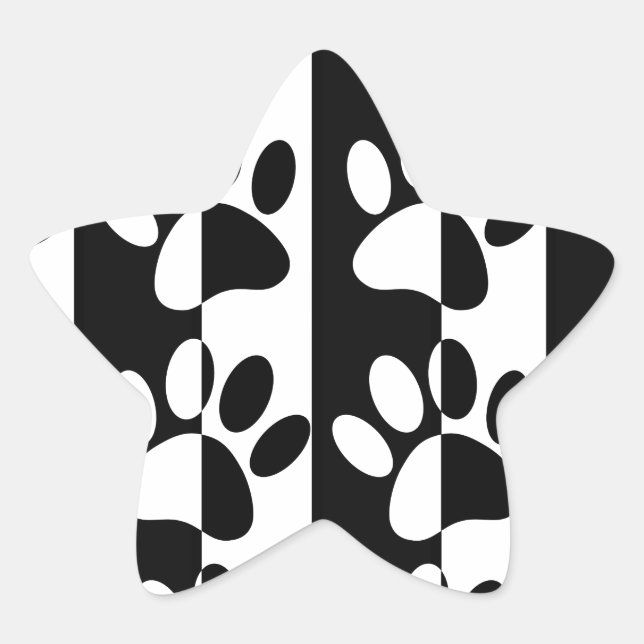 Black And White Dog Paws And Stripes Star Sticker (Front)