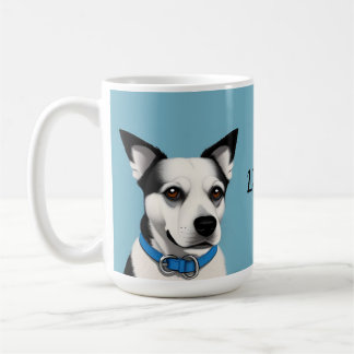 Black and White Dog with Blue Collar Coffee Mug