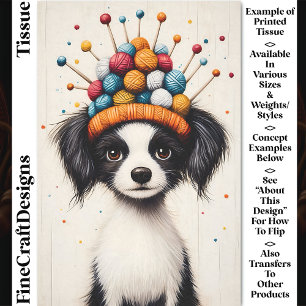 Black And White Dog, Yarn Ball Hat CY1 Decoupage Tissue Paper