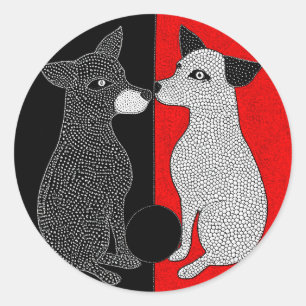 Black and white dogs classic round sticker