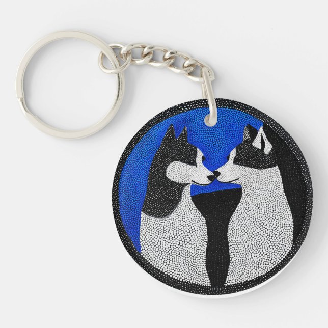 Black and white dogs key ring (Front)