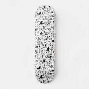 Black and White Dogs Pattern   Cool Canine Lover's Skateboard
