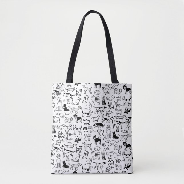 Black and White Dogs Pattern | Cool Canine Lover's Tote Bag (Front)