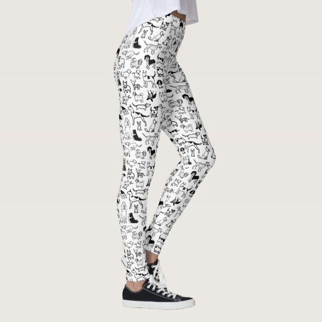 Black and White Dogs Pattern | Cute Canine Lover's Leggings (Right)