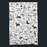 Black and White Dogs Pattern | Cute Canine Lover's Tea Towel<br><div class="desc">Black and white dogs pattern featuring many dog breeds including a Beagle, Pug, Cocker Spaniel, Border Collie, Great Dane, French Bulldog, Bloodhound, Yorkshire Terrier, Shiba Inu, Basset Hound, Pit Bull, Bull Terrier, Boston Terrier, Alaskan Klee Kai, Bulldog, Dalmatian, Bichon Frise, Dachshund, Pointer, Pekingese, Chihuahua, Shih Tzu, Keeshond, and Pomeranians. A...</div>