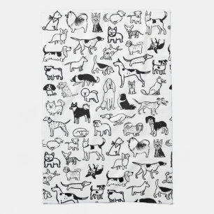Black and White Dogs Pattern Cute Canine Lover's Tea Towel