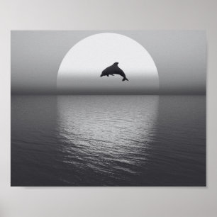 Black and White Dolphin Tropical Printable Art  Poster
