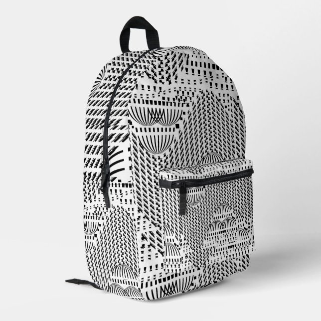BLACK AND WHITE DOMES PRINTED BACKPACK (Back Corner Left)