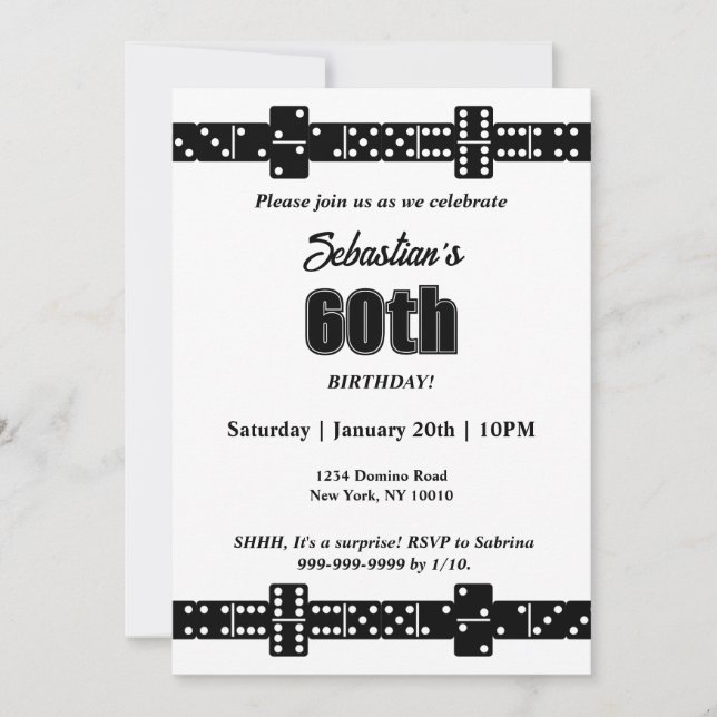 Black and White Domino Theme Birthday Party Invite (Front)