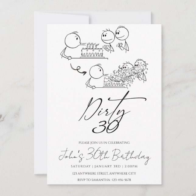 Black and White Doodle Art Birthday Party Invitation (Front)