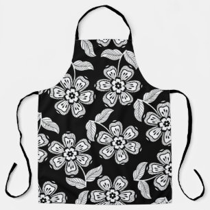 Black and white doodle flower patternblack,abstrac apron