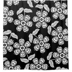 Black and white doodle flower patternblack,abstrac shower curtain