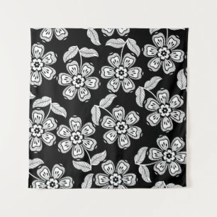 Black and white doodle flower patternblack,abstrac tapestry