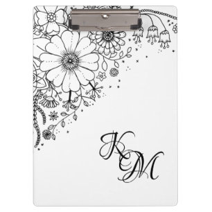 Black and White Doodle Flowers Color In Picture  Clipboard
