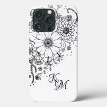 Black and White Doodle Flowers Colour In Picture