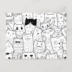 Black and white doodle funny cats postcard
