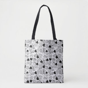 Black and white doodle jelly fish pattern tote bag