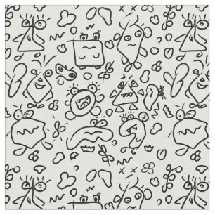Black and white doodle pattern fabric