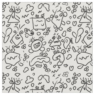 Black and white doodle pattern fabric
