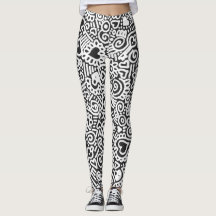 Black And White Doodle Pattern Leggings