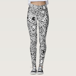 Black And White Doodle Pattern Leggings