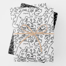 Black and white doodle pattern wrapping paper shee