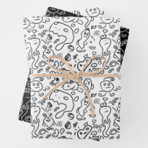 Black and white doodle pattern wrapping paper shee