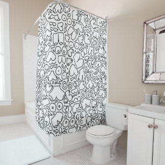 black and white doodle shower curtain