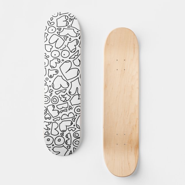 black and white doodle skateboard (Front)