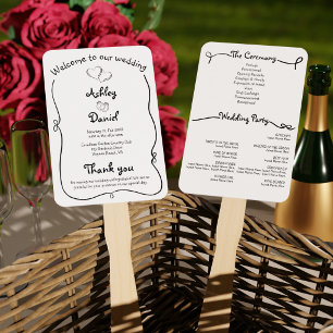 Black and White Doodle Wedding Ceremony Program Hand Fan