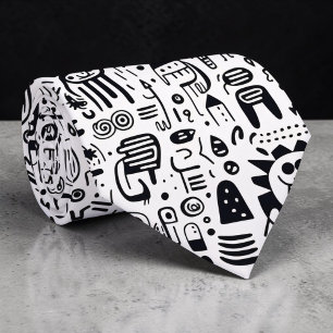 Black and White Doodles Custom Necktie