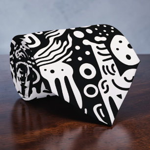 Black and White Doodles Custom Necktie