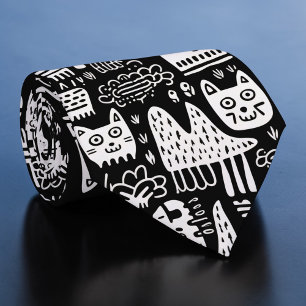 Black and White Doodles Custom Necktie