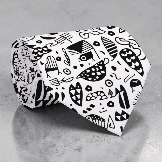 Black and White Doodles Custom Necktie (Creator Uploaded)