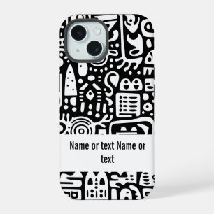 black and white doodles iPhone 15 case