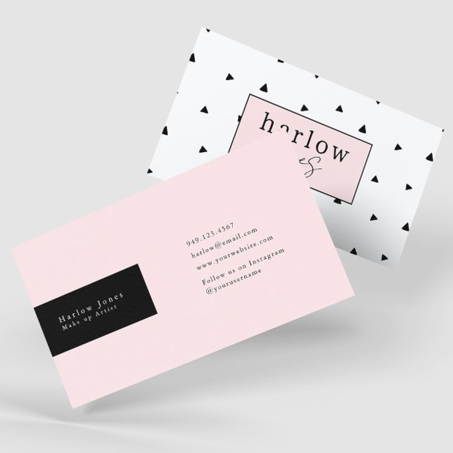 Black and White Doodles with Blush Pink Cute Business Card (Creator Uploaded)