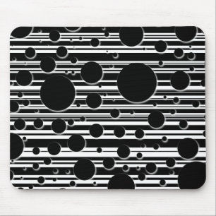 Black and White Dots and Stripes Mouse Pad