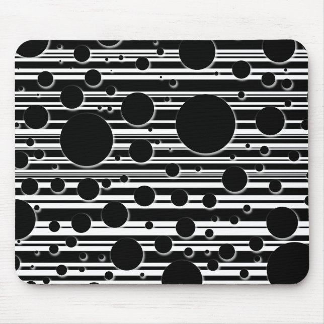 Black and White Dots and Stripes Mouse Pad (Front)