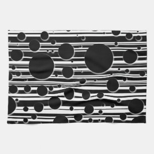 Black and White Dots and Stripes Tea Towel
