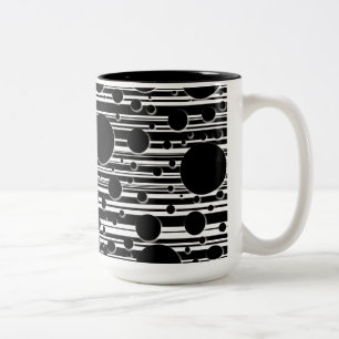 Black and White Dots and Stripes Two-Tone Coffee Mug