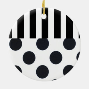 Black and White Dots on Stripes Ceramic Tree Decoration