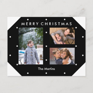 Black and White Dots Photo Collage Christmas Postcard