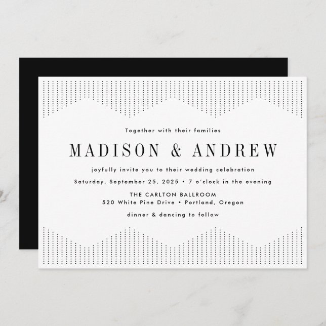 Black and White Dotted Deco Wedding Invitation (Front/Back)
