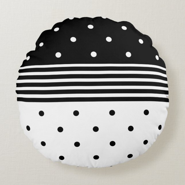 Black And White Dotted Design - Throw Pillow Round (Front)