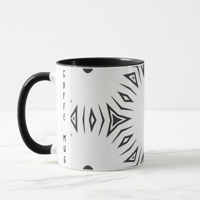 Black And White  Dotted Sun Personalised Abstract Mug (Left)