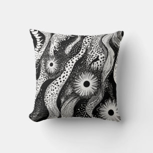 Black And White Dotted Waves Cushion