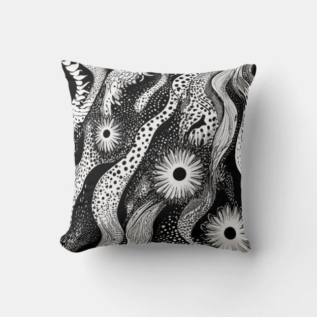 Black And White Dotted Waves Cushion (Front)