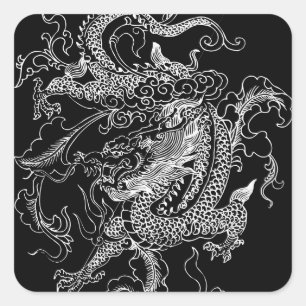 Black and White Dragon Square Sticker
