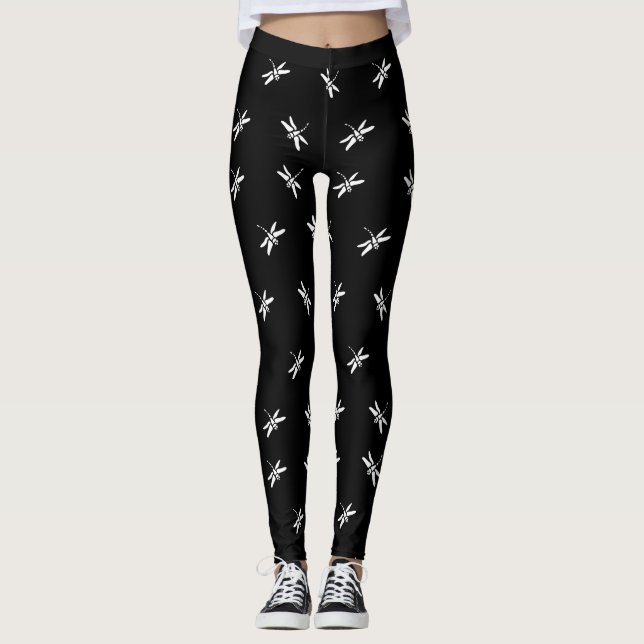 Black and White Dragonfly Leggings (Front)