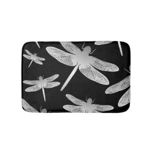 Black and White Dragonfly Pattern Bath Mat